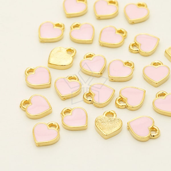 PD-1335-GD / 4 Pcs - Tiny Heart Charrm, Pink Epoxy Small Heart Pendant, Gold Plated over Pewter / 6.8mm x 8mm