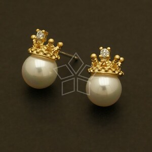 SI-412-MG / 2 Pcs Tiara Earring Findings, Crown Ear Posts, DiY Earrings Making, Matte Gold Plated, 925 Sterling Silver Post / 8mm x 6mm image 3