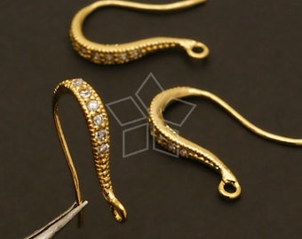 SI-041-GD / 2 Pcs - Shapely Stone Hook Ear Wires, Gold Vermeil 925 Sterling Silver Hook Earrings Findings / 19mm