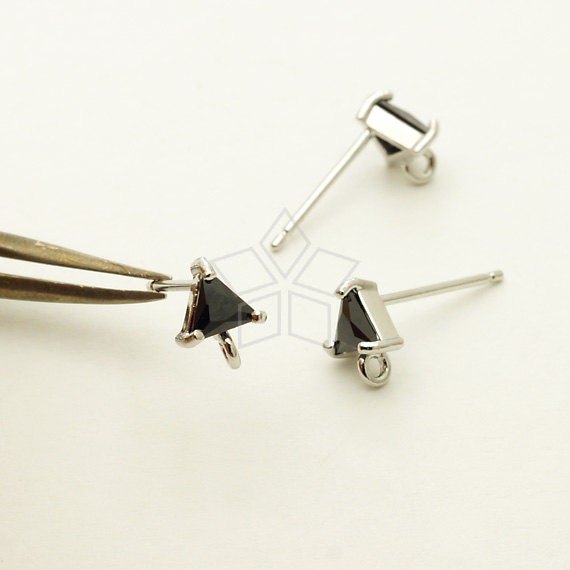 Triangle Stud Earrings Rhodium-plated Silver Cubic Zirconia Triangle Stud Earrings Rhodium-plated Silver Cubic Zirconia