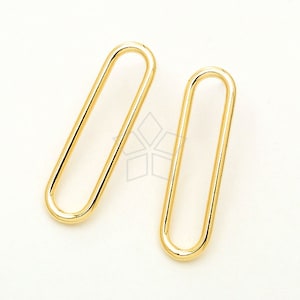 SI-1004-GD / 2 Pcs - Long Oval Ring Ear Posts, Plain Oval Hoop Stud Earrings(Large), Gold Plated, 925 Sterling Silver Post / 10mm x 36mm