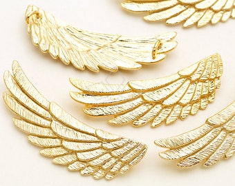 PD-2374-MG / 2 Pcs - Sideways Wing Pendant, Wing Pendant for Necklace, Matte Gold Plated over Brass / 30mm x 11mm