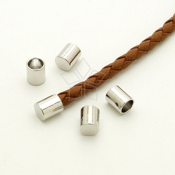 FE-031-OR / 10 Pcs - Cord End Caps (without Loop) for 4mm Leather, Cord Terminators, Silver Plated over Brass / 4.2mm inside diameter