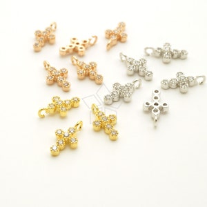 PD-1286-OP / 2 Pcs - Tiny Round CZ Cross Pendant, Small Cross Charm, Religious Gift, Choose Color / 5.8mm x 10.6mm