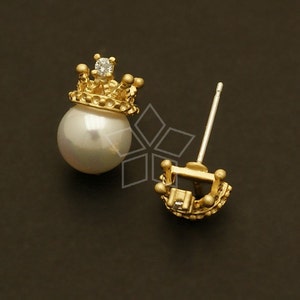 SI-412-MG / 2 Pcs Tiara Earring Findings, Crown Ear Posts, DiY Earrings Making, Matte Gold Plated, 925 Sterling Silver Post / 8mm x 6mm image 1