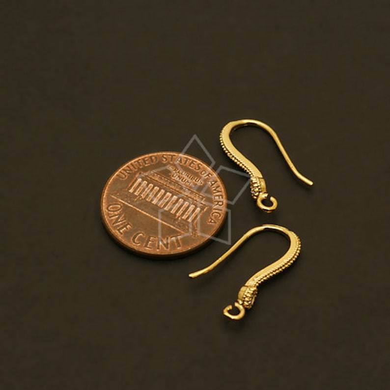 EA-097-GD / 4 Pcs Shapely Single Stone Hook Ear Wires, Jewelry Earrings Findings, Gold Plated over Brass / 18.5mm image 2