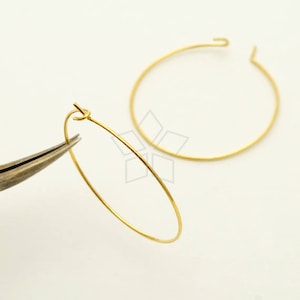 SV-090-GD / 2 Pcs - Plain Hoop Earrings, Round Thin Hoop Earrings, Circle Wire Earrings, 16K Gold Plated over 925 Sterling Silver / 25mm