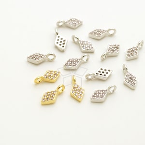 PD-2012-OP / 2 Pcs - Very Tiny CZ Diamond Shaped Pendant, Light Pink Cubic Zirconia Rhombus Charm, Choose Color / 3.5mm x 7mm