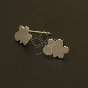 SI-515-MS / 2 Pcs - Small Cloud Earrings, Matte Silver Plated Weather Ear Posts, 925 Sterling Silver Post / 9.4mm x 6.8mm
