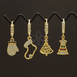 Lovely Gold Christmas Charm Small CZ Hoop Earring Pendants, DIY Jewelry Earrings Making