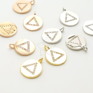PD-3014-OP / 1 Pcs - Triangle Cubic Zirconia Setting Pendant, Micro Pave CZ Round Disc Charm, Choose Color / 10mm