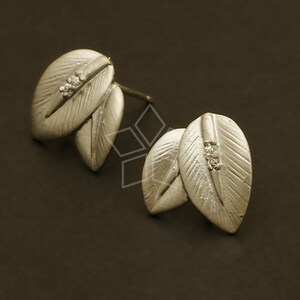 SI-413-MS / 2 Pcs - Double Leaves Earrings, Flower Ear Posts, Matte Silver Plated, 925 Sterling Silver Post / 13mm x 13mm