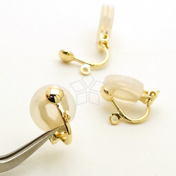 EA-274-GD / 6 Pcs - Simple Clip on Earrings w/ Loop & Silicon Rubber Comfort Pads, Non Pierced Earring Findings, Gold Plated Brass / 13mm