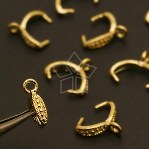 PS-061-GD / 10 Pcs - Medium Pattern Pinch Bail, Jewelry Making Supplies, Pendant Pinch Bail for Gemstone, Gold Plated over Brass / 9mm