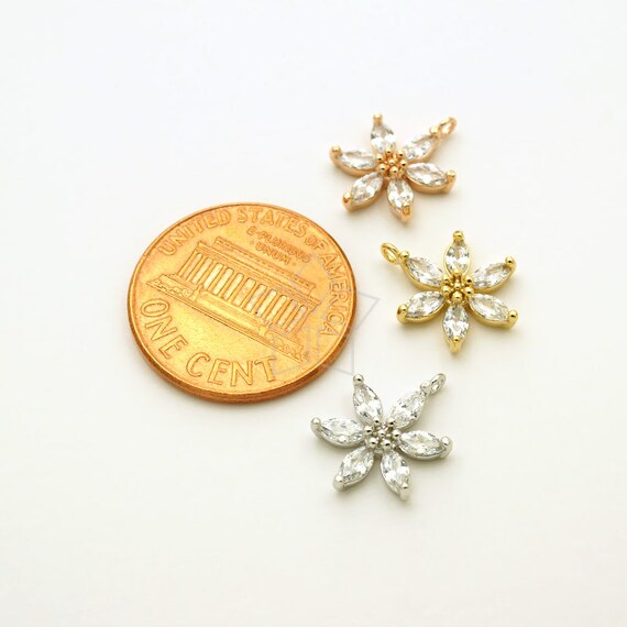 PD-3096-OR / 2 Pcs - Cubic Zirconia Set Six Petal Flower