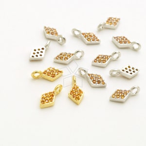 PD-2010-OP / 2 Pcs - Very Tiny CZ Diamond Shaped Pendant, Topaz Cubic Zirconia Rhombus Charm, Choose Color / 3.5mm x 7mm