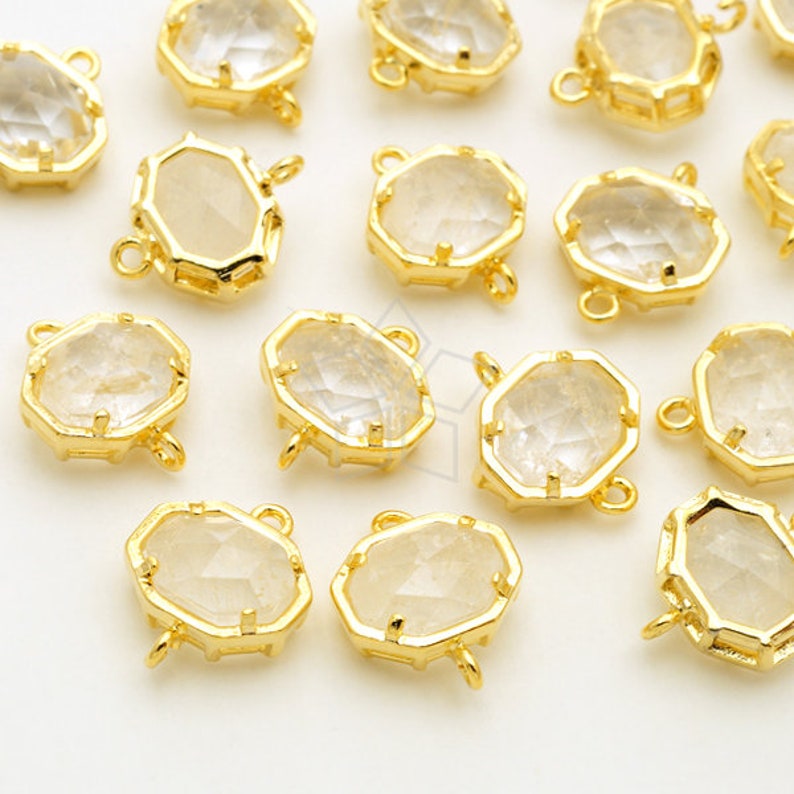 Faceted Octagonal Gemstone Connector Gold Plated Brass Bezel 9mm x 12mm PD-2705-GD 2 Pcs Octagonal Bezel Rock Crystal