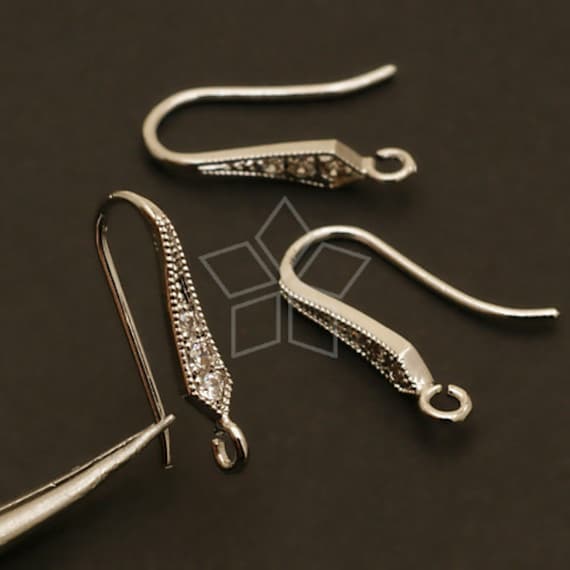 Curved Wire Earrings Rhodium on Sterling Silver with Cubic Zirconia Curved Wire Earrings Rhodium on Sterling Silver with Cubic Zirconia