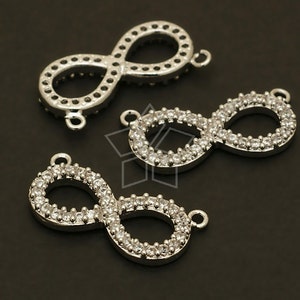 PD-551-OR / 1 Pcs - Infinity CZ Pendant, Two Loops Sideways Necklace Connector, Silver Plated over Brass / 18mm x 9mm