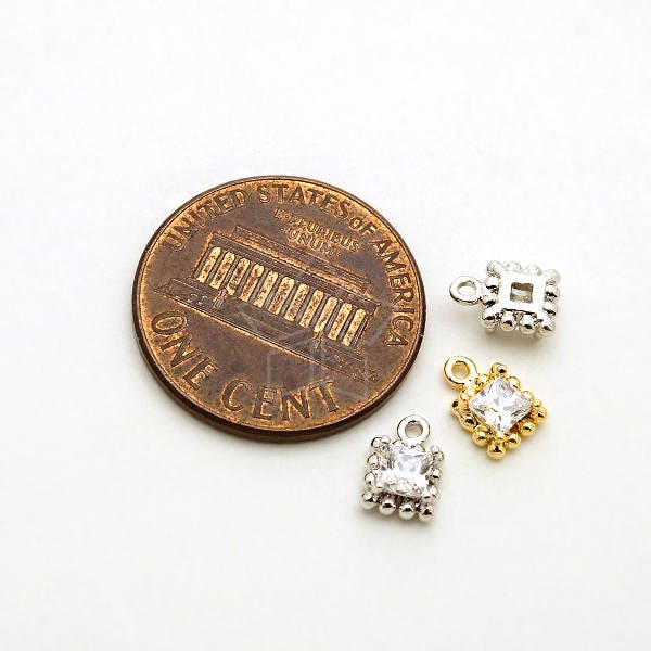 PD-2136-OR / 2 Pcs - Faceted Mini CZ Square Charms, Dots PD-2136-OR / 2 Pcs - Faceted Mini CZ Square Charms, Dots