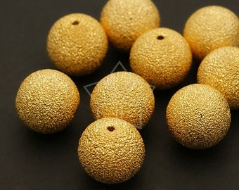 ME-025-GD / 6 Pcs - Sand Finished Ball Bead, Gold Metal Ball Beads, Gold Plated over Brass / 10mm