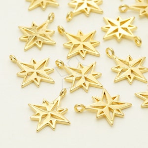 1303-PD-GD / 2 Pcs - Polaris, estrella del norte collar encanto, Polestar colgante, oro plateado sobre latón / 12 mm x 15 mm