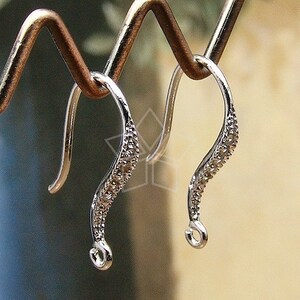 EA-072-OR / 4 Pcs Shapely Stone Hook Ear Wires, CZ Wedding Bridal Earrings Findings, Rhodium Silver Plated over Brass / 17mm image 3