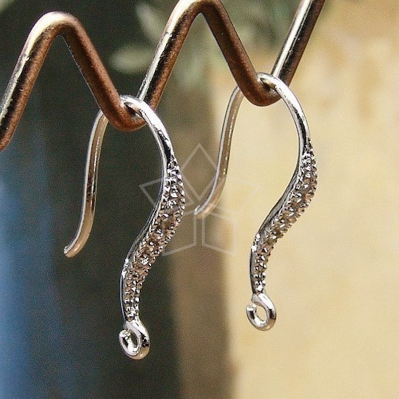 EA-249-OR / 4 Pcs Shapely Stone Hook Ear Wires, Larger Size CZ Wedding Bridal Earrings Findings, Silver Plated over Brass / 18mm image 4