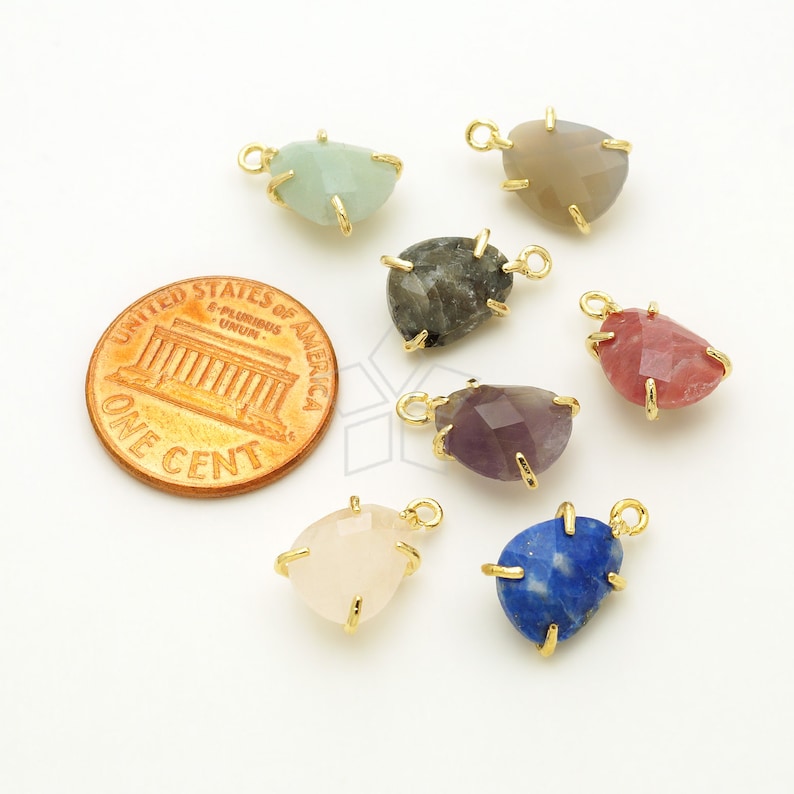 Rose Quartz Gemstone Pendant wih Gold Plated Setting 8mm x 13mm PD-3265-GD 2 Pcs Natural Stone Faceted Pear Cut Drop Charm
