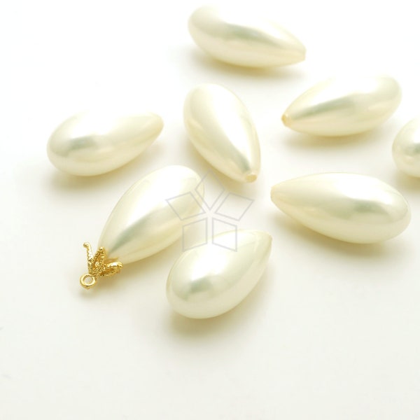 PL-024-SP / 2 Pcs - Smotth Briolette Tear Drop Shell Pearls, Cream White 20mm Half-drilled Drops for Wedding Jewelry Bridal / 20mm