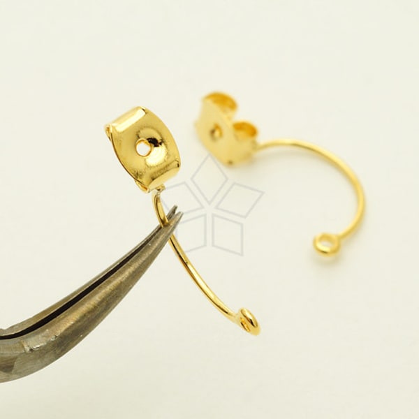 EA-175-GD / 4 Pcs - Ear Studs Back Stoppers with Loop, Ear jacket, Earrings Findings, Gold Plated over Brass / 18mm