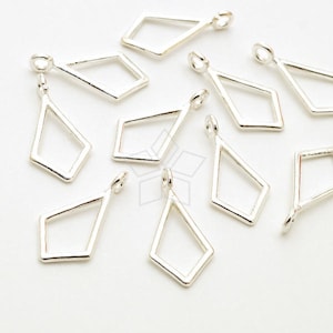 SV-274-SS / 1 Pcs - Dainty Open Diamond Charms, Outlined Diamond Pendant, Tiny Wire Diamond Charms, 925 Sterling Silver / 7mm x 14mm