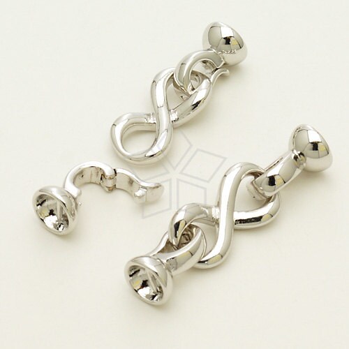 CS-060-OR / 1 set - Infinity Clasp Fold over Buckle for Beads Bracelet or Thick Necklace, Silver Plated over Brass / 19mm