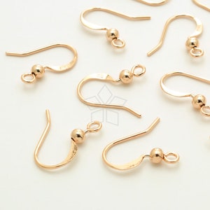 SV-313-RG / 2 Pcs - Rose Gold on Solid Sterling Silver French Hook Flatten Earring Ear Wires, 925 Stamped Ear Hooks with 3mm Bead / 15.5mm