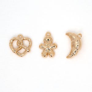 PD-2242-OR / 2 Pcs - Cookie Charms | Pretzel, Gingerman, Croissant | Rhodium Plated Brass Mini Charms for Earrings or Necklace Making