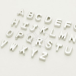 IN-001-MS / 2 pcs - Initial Tiny Pendant, Alphabet, Capital letter, Matte Silver Plated over Brass, Upper case A-Z, Choose 2 Letters!