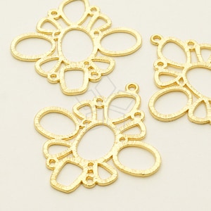 PD-991-MG / 2 Pcs - Textured Bubbles Flower Pendant, DiY Jewelry Making Findings, Matte Gold Plated over Brass / 32x34mm