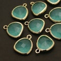 PD-134-GD / 2 Pcs - Glass Fancy Stone Pendant, Green Opal Gemstone Gold Plated Bezel Charm / 13mm x 16mm product logo