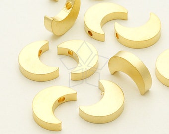 ME-187-MG / 2 Pcs - Crescent Moon Bead Charms for Chain Necklace, Matte Gold Plated over Brass / 8.6mm x 11mm