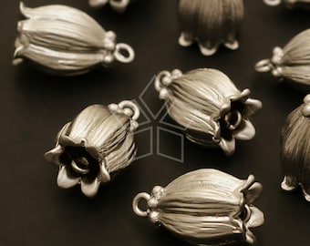 PD-357-MS / 2 Pcs - Tulip Bell Pendant, Bell Flower Charm, Matte Silver Plated over Brass / 9mm x 14mm