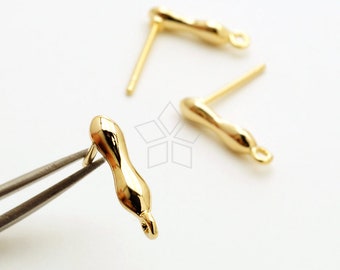 SI-1026-GD / 2 Pcs - Balloon Stick Stud Earrings, Gold Plated Stick Bar Ear Post Studs, 925 Sterling Silver Post / 12mm