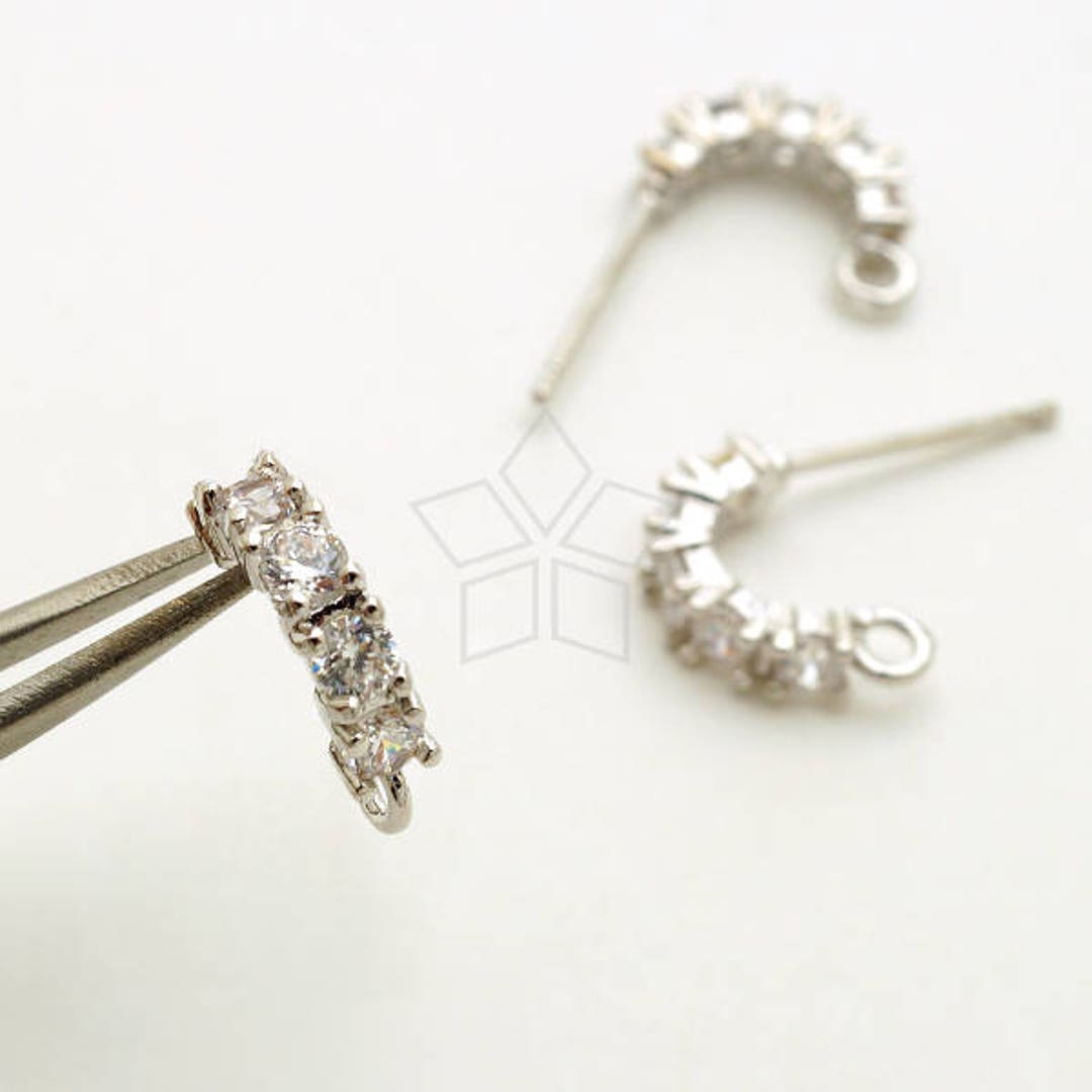 SI-960-OR / 2 Pcs Half Hoop Cubic Zirconia Earring Studs CZ - Etsy