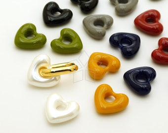 HP37 / 2 Pcs - High Quality Resin Heart Doughnut Pendant, Open Heart Bead Charms, Jewelry Making Findings, Choose Color / 14x13mm