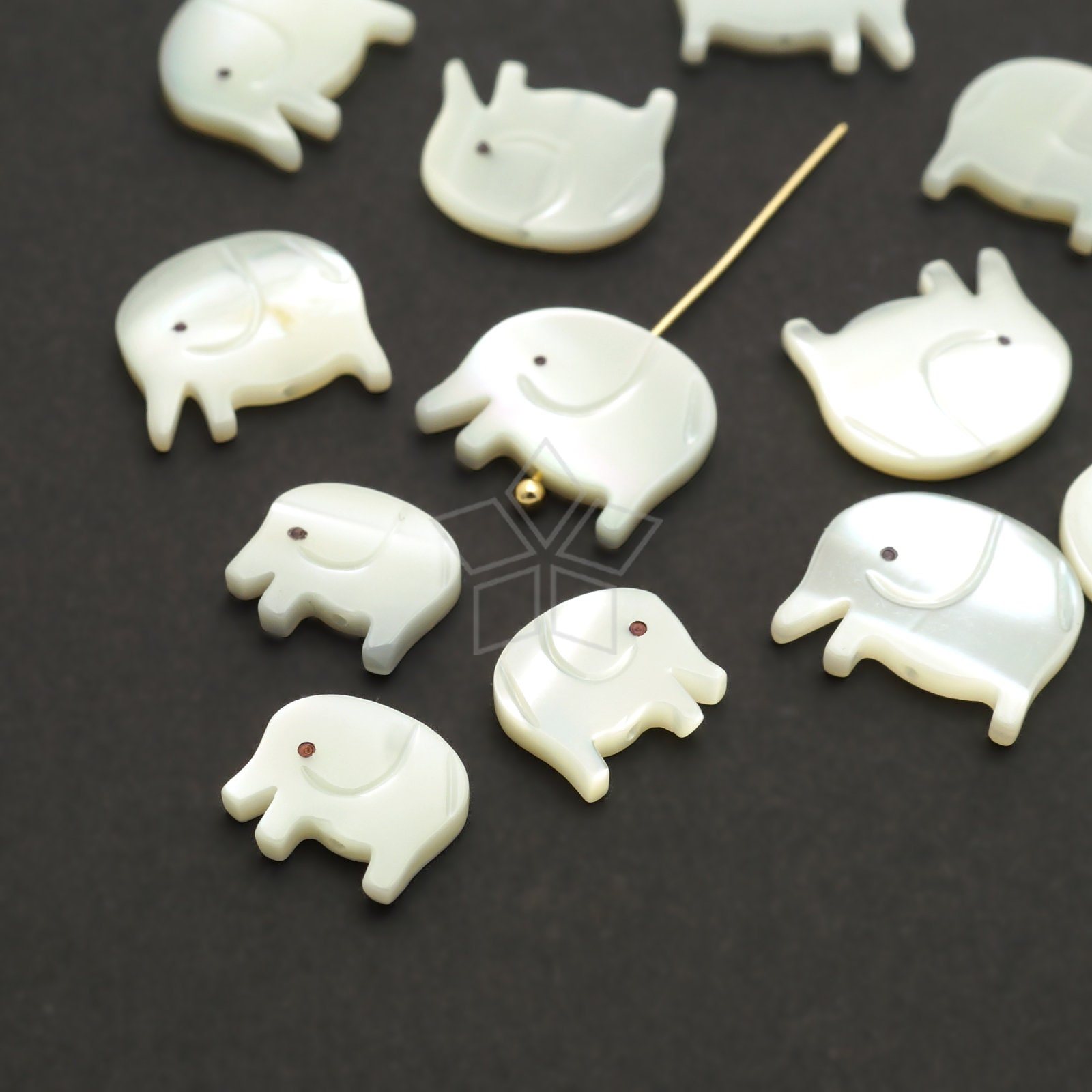 MP-012-WT / 2 Pcs - Elephant Shell Bead Charm, Aurora White Mother-of-Pearl Elephant Double Sided, Choose Size!