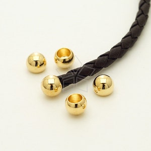 FE-028-GD / 10 Pcs - Cord End Caps Round (without Loop) for 3mm Leather Cord, 16K Gold Plated over Brass / 3.3mm inside diameter