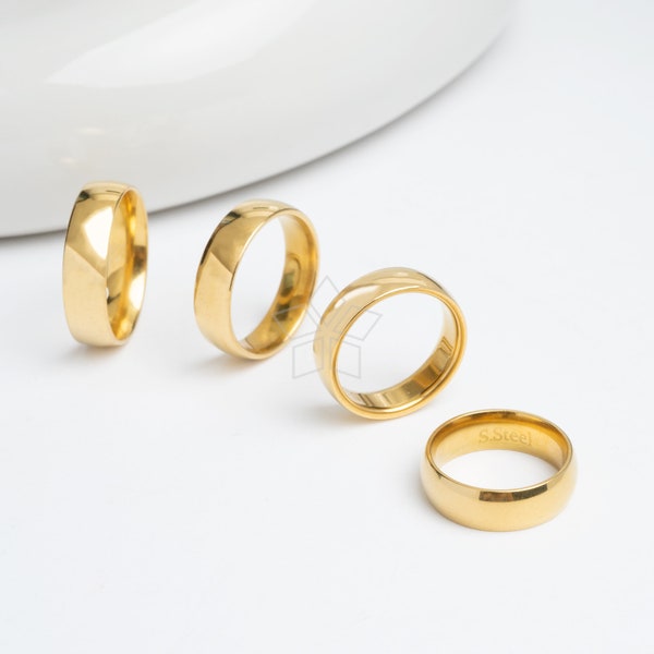 SG138 / 1 Pcs - Glossy Polished Stainless Steel Ring, 6mm Half Dome Gold Plated Band. Plain Comfort Fit Classic Band Rings Sizes 5-9