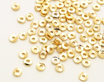 AC-072-GD / 20 stuks - Tiny Gebogen Ronde Kraal Spacer, Getextureerde Disc Spacer Kralen, Verguld Tin / 3.5mm