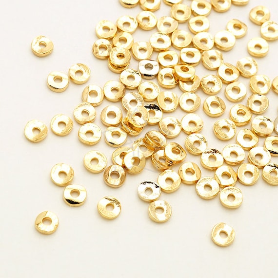 AC-072-GD / 20 Pcs - Tiny Bent Round Bead Spacer, Textured Disc Spacer Beads, Gold Plated Pewter / 3.5mm