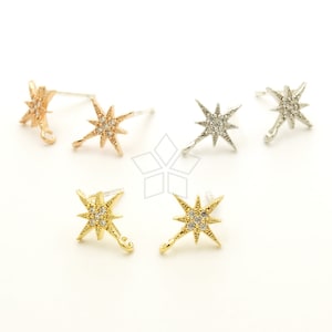 SI-1162-OP / 2 peças - Brincos de pino simples com zircônia cúbica em formato de estrela, hastes em prata de lei 925, escolha a cor / 9 mm x 11 mm