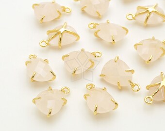 PD-3265-GD / 2 Pcs - Natural Stone Faceted Pear Cut Drop Charm, Rose Quartz Gemstone Pendant wih Gold Plated Setting / 8mm x 13mm